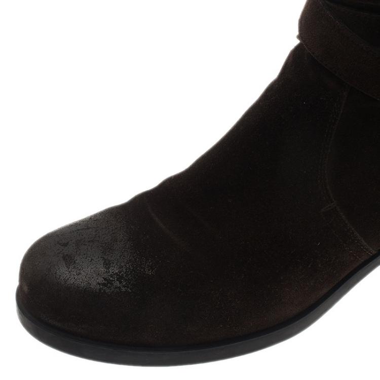 Pre Owned Prada Sport Brown Suede and Leather Double Buckle Knee Boots Size 37