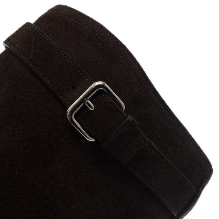 Pre Owned Prada Sport Brown Suede and Leather Double Buckle Knee Boots Size 37