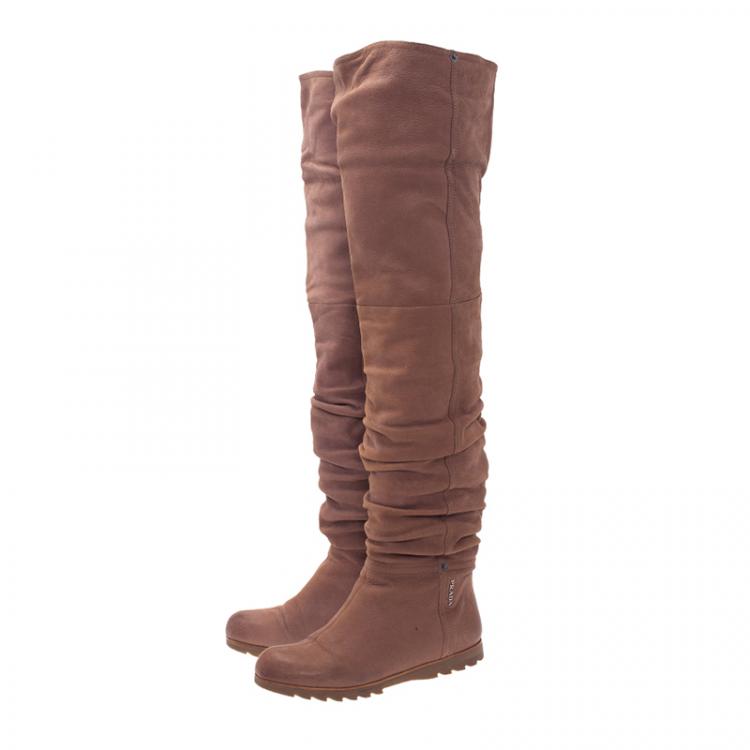 Pre Owned Prada Sport Brown Leather Slouched Over The Knee Boots Size 37