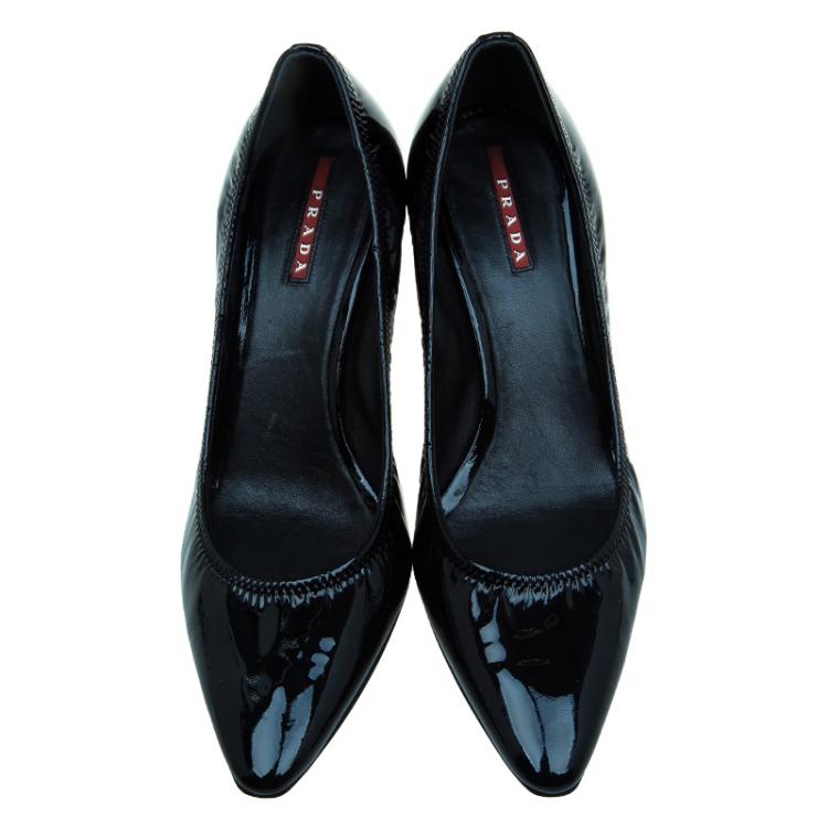 Pre Owned Prada Sport Black Patent Scrunch Pointed Toe Pumps Size 38.5