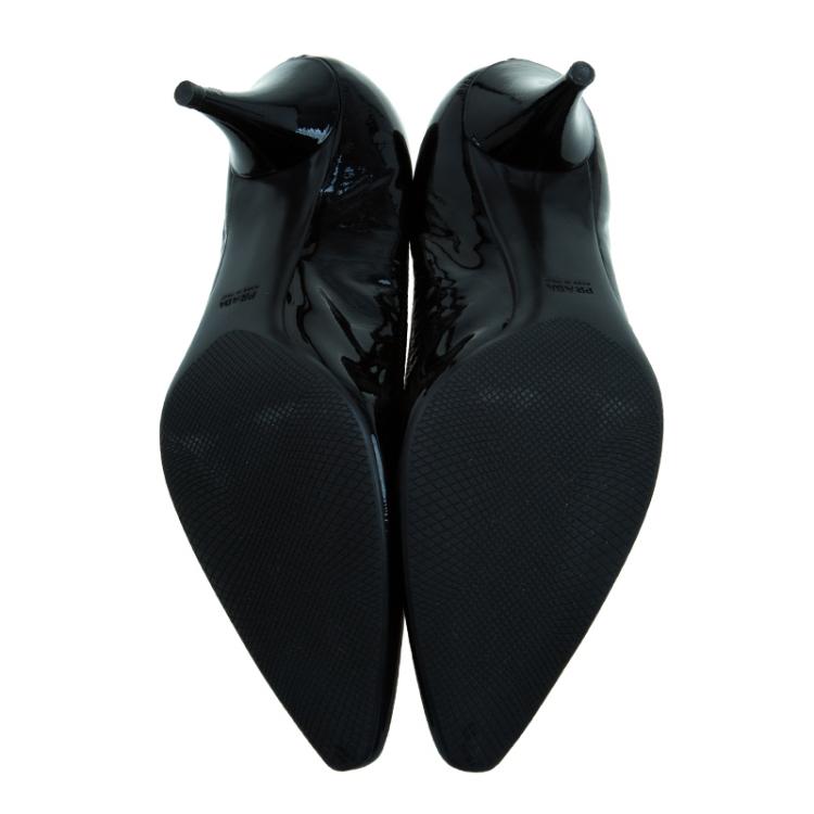 Pre Owned Prada Sport Black Patent Scrunch Pointed Toe Pumps Size 38.5