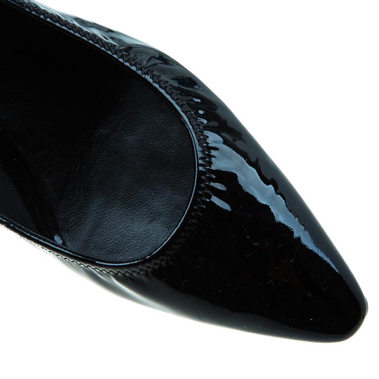 Pre Owned Prada Sport Black Patent Scrunch Pointed Toe Pumps Size 38.5