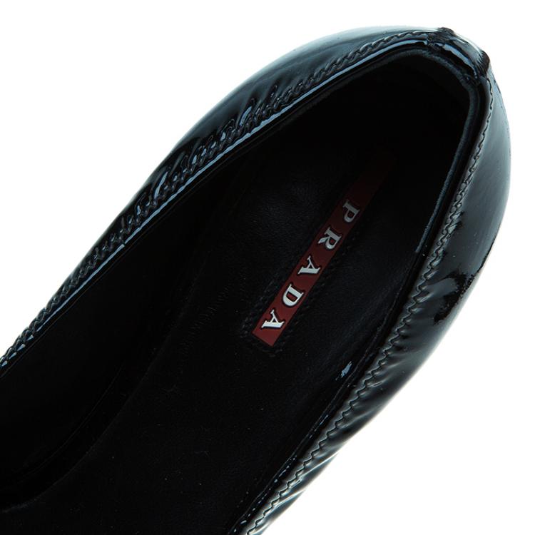 Pre Owned Prada Sport Black Patent Scrunch Pointed Toe Pumps Size 38.5