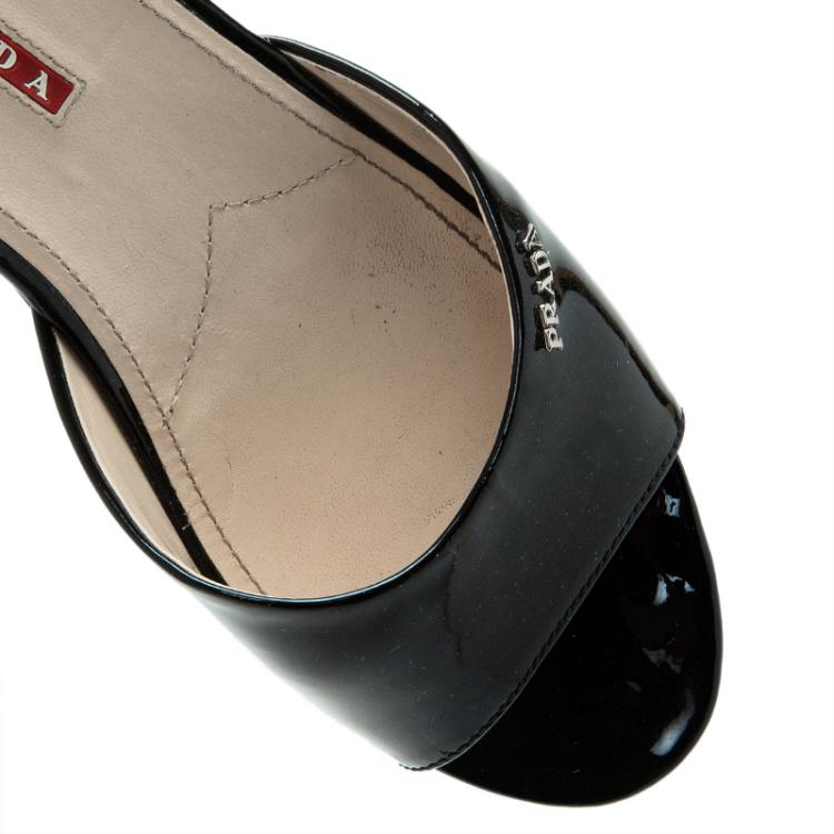 Pre Owned Prada Sport Black Patent Platform Slides Size 38.5