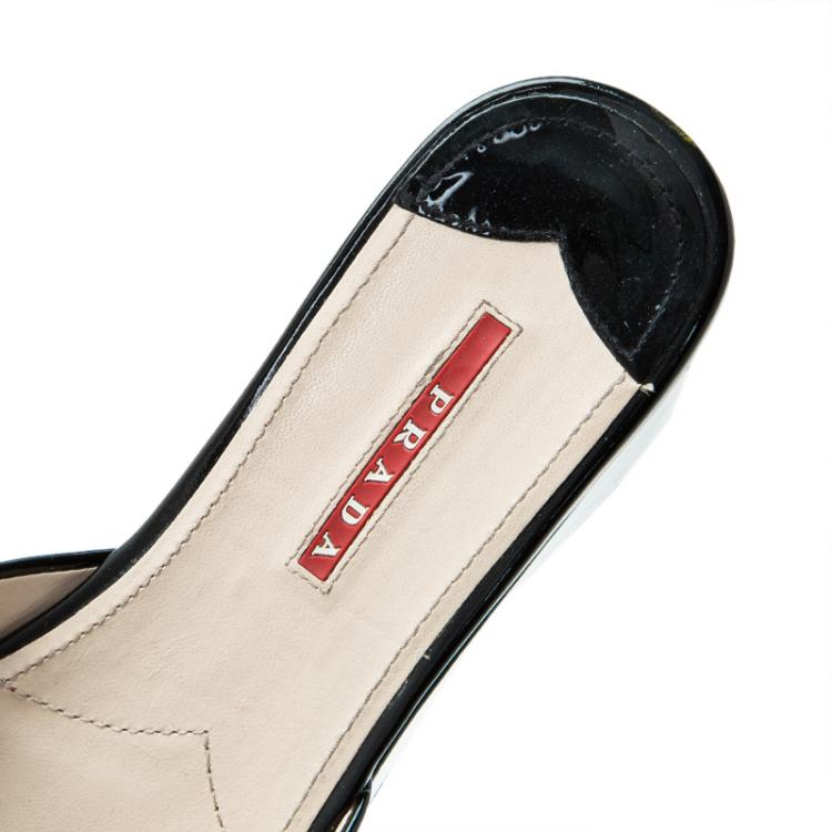 Pre Owned Prada Sport Black Patent Platform Slides Size 38.5