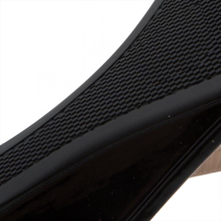 مملوكة مسبقًا Prada Black Leather Logo Wedge Sandals Size 38.5