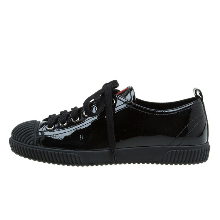 Pre Owned Prada Sport Black Patent Lace Up Sneakers Size 35
