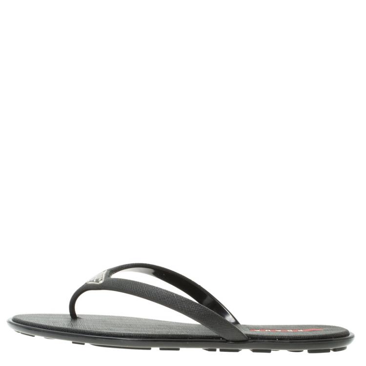 Pre Owned Prada Sport Black Crosshatched Thong Sandals Size 36