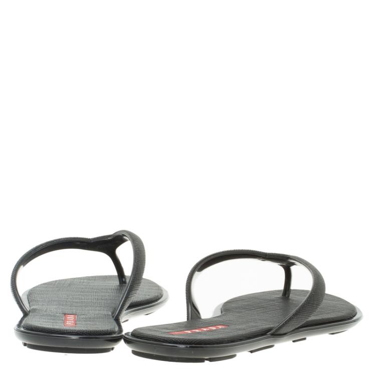 Pre Owned Prada Sport Black Crosshatched Thong Sandals Size 36