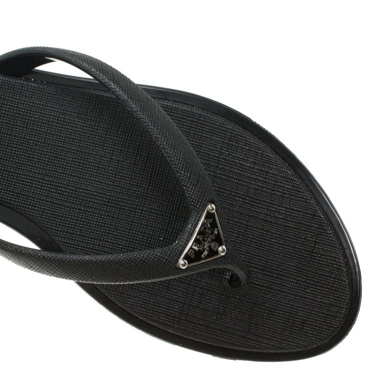 Pre Owned Prada Sport Black Crosshatched Thong Sandals Size 36