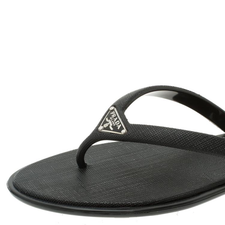 Pre Owned Prada Sport Black Crosshatched Thong Sandals Size 36
