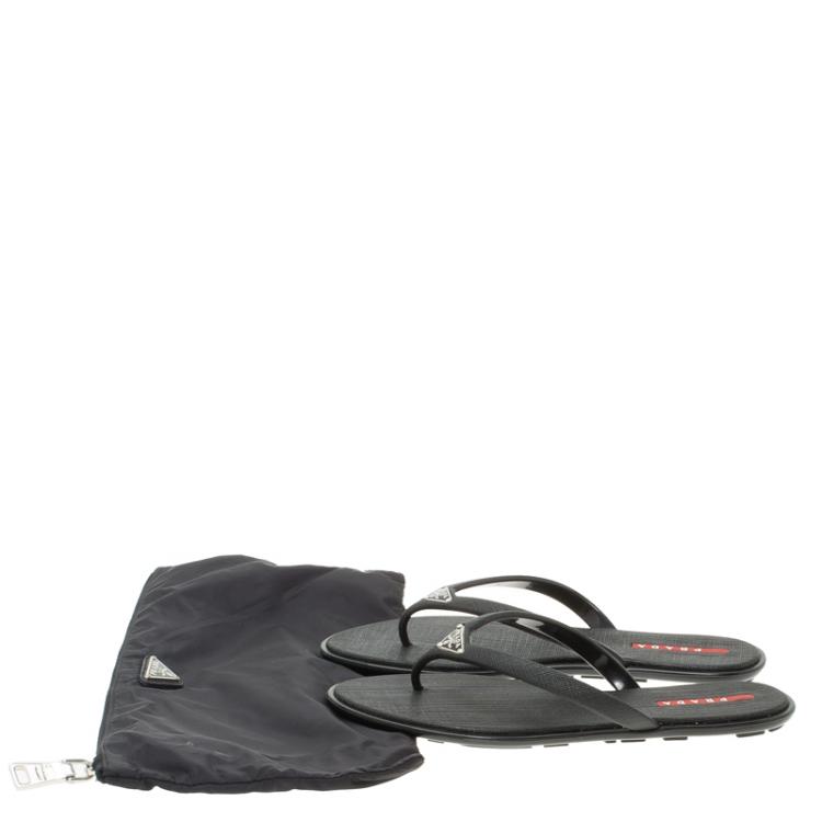 Pre Owned Prada Sport Black Crosshatched Thong Sandals Size 36