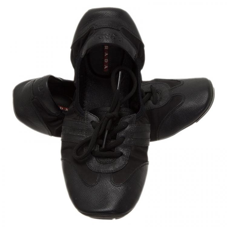 Pre Owned Prada Sport Black Leather Scrunch Lace Up Sneakers Size 38.5