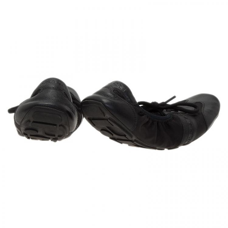 Pre Owned Prada Sport Black Leather Scrunch Lace Up Sneakers Size 38.5