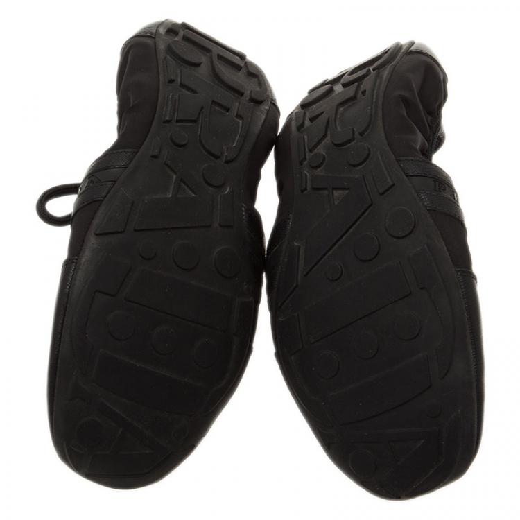 Pre Owned Prada Sport Black Leather Scrunch Lace Up Sneakers Size 38.5