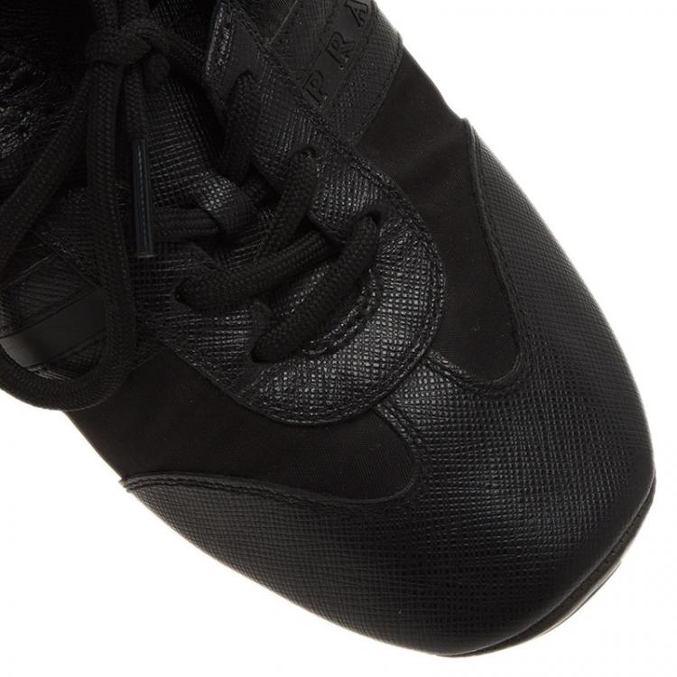 Pre Owned Prada Sport Black Leather Scrunch Lace Up Sneakers Size 38.5