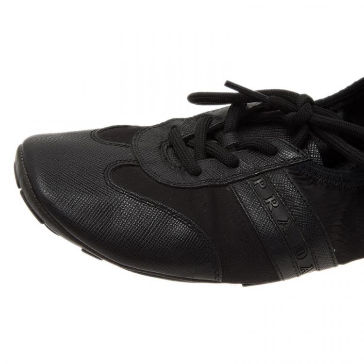 Pre Owned Prada Sport Black Leather Scrunch Lace Up Sneakers Size 38.5