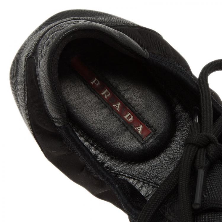 Pre Owned Prada Sport Black Leather Scrunch Lace Up Sneakers Size 38.5