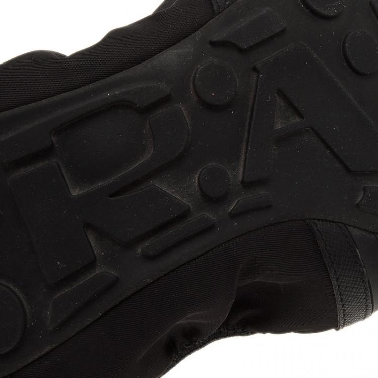 Pre Owned Prada Sport Black Leather Scrunch Lace Up Sneakers Size 38.5