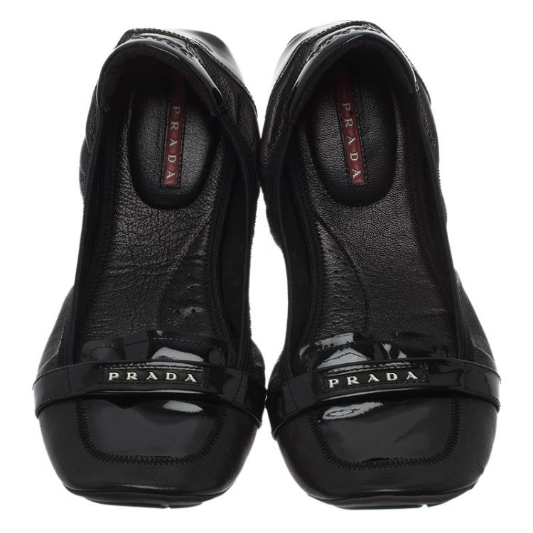 Pre Owned Prada Sport Black Patent Loafer Ballet Flats Size 38.5