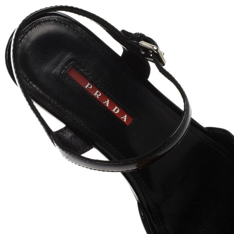 مملوكة مسبقًا Prada Sport Black Patent Cross Strap Platform Sandals Size 38