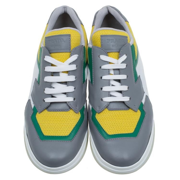 Pre Owned Prada Sport Multicolor Leather and Mesh Lace Up Sneakers Size 39.5