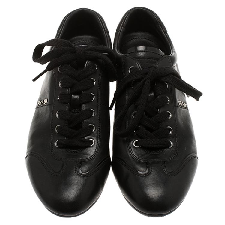 Pre Owned Prada Sport Black Leather Lace Up Sneakers Size 40