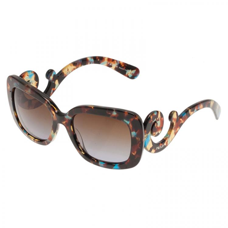 Pre Owned Prada Brown Tortoise Frame Baroque Sunglasses