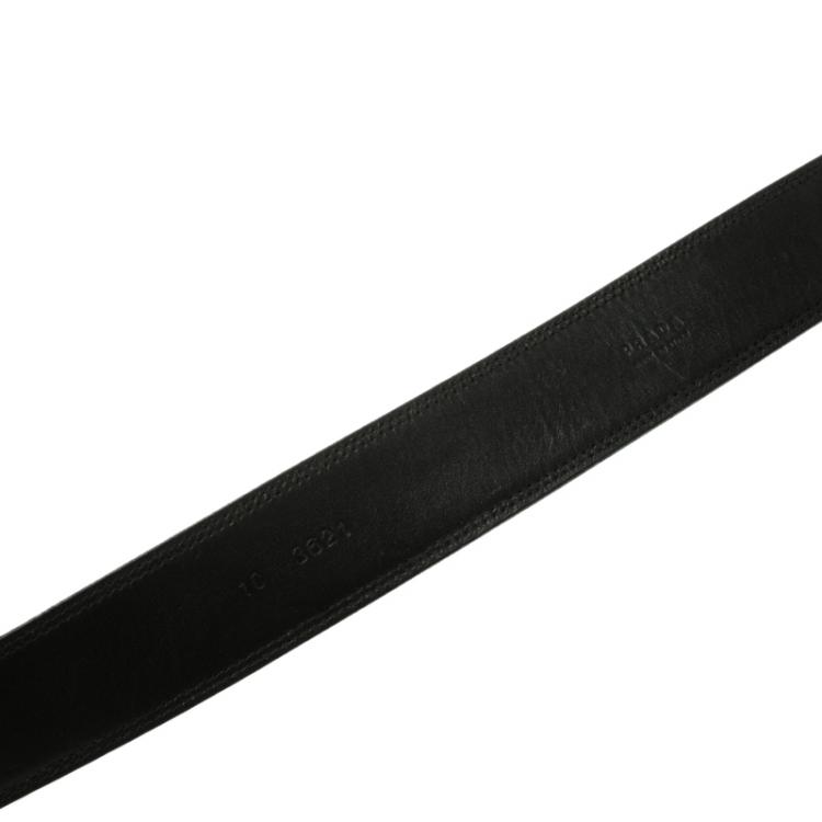Pre Owned Prada Black Leather and Canvas Cinture Buckle Belt 85 CM