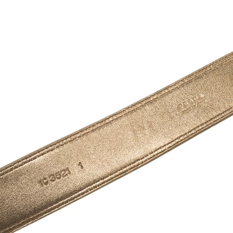 Pre Owned Prada Gold Canvas and Leather Cinture Buckle Belt 95 CM