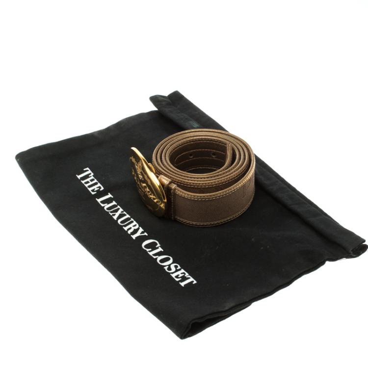 Pre Owned Prada Gold Canvas and Leather Cinture Buckle Belt 95 CM