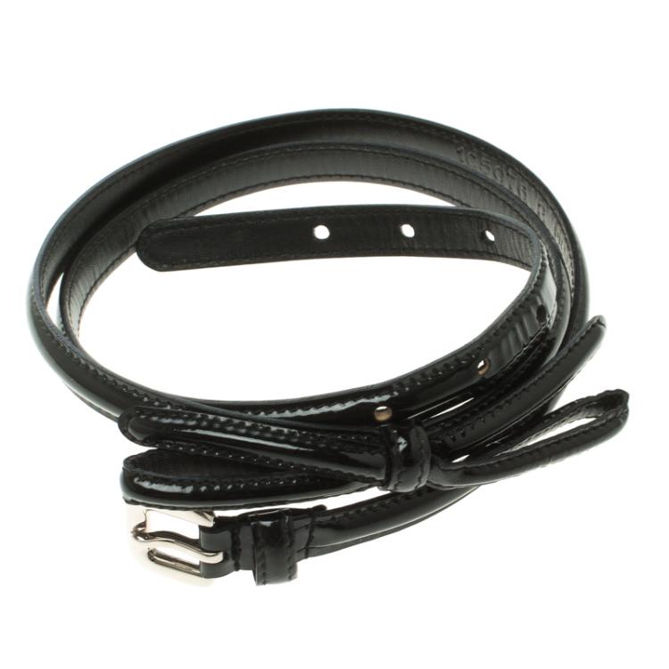 مملوكة مسبقًا Prada Black Patent Leather Bow Skinny Belt 80 CM