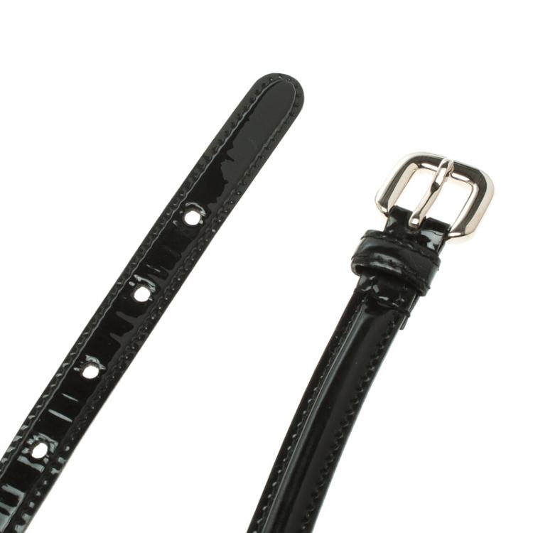مملوكة مسبقًا Prada Black Patent Leather Bow Skinny Belt 80 CM
