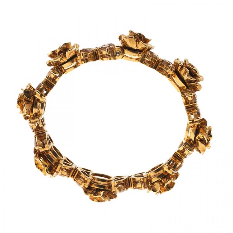 Pre Owned Prada Rose Gold Tone Crystal Resin Bracelet
