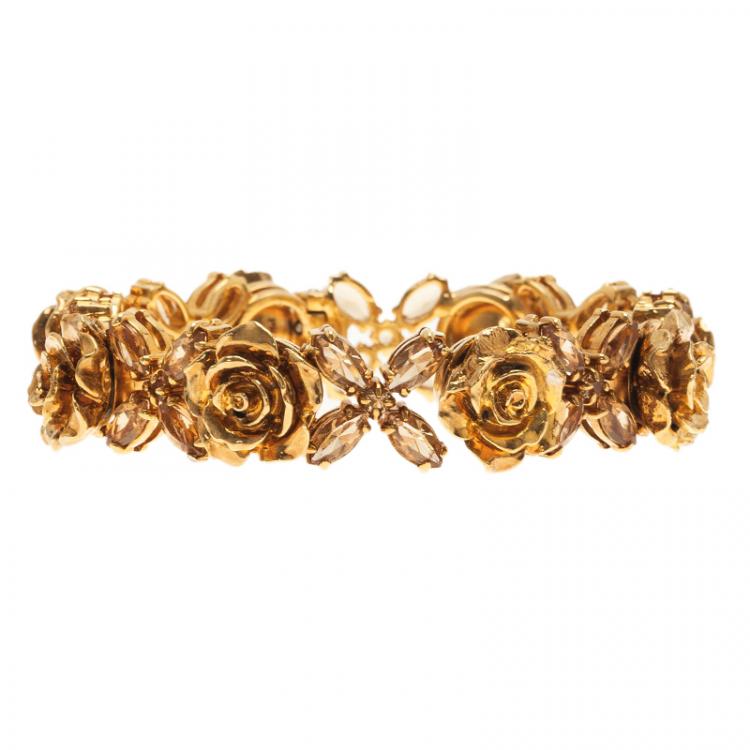 Pre Owned Prada Rose Gold Tone Crystal Resin Bracelet