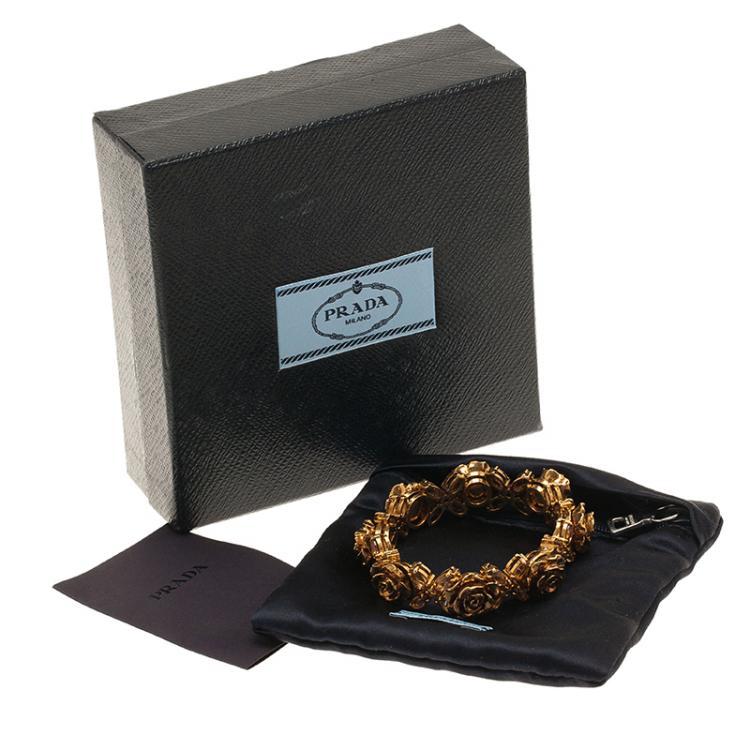 Pre Owned Prada Rose Gold Tone Crystal Resin Bracelet