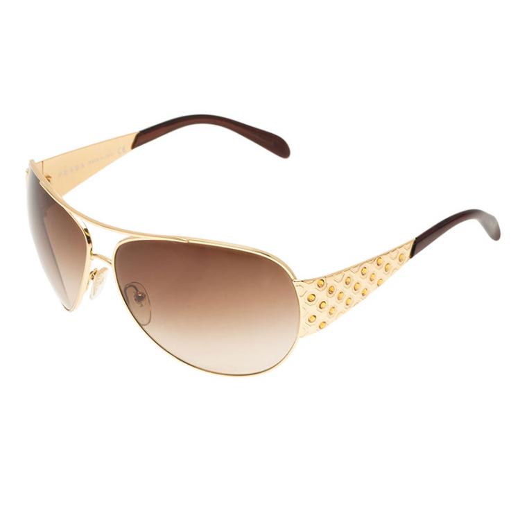 Pre Owned Prada Gold SPR 65I Sunglasses