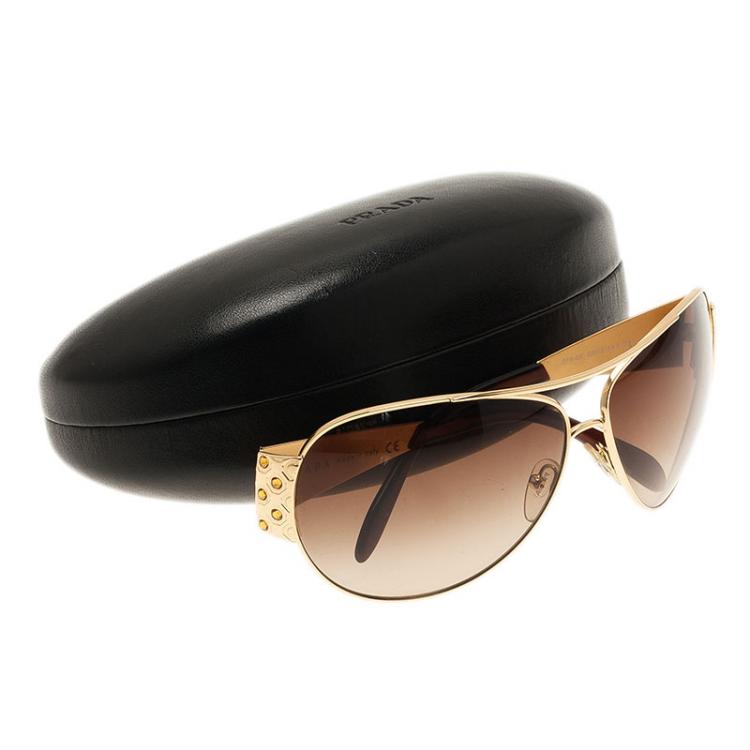 Pre Owned Prada Gold SPR 65I Sunglasses