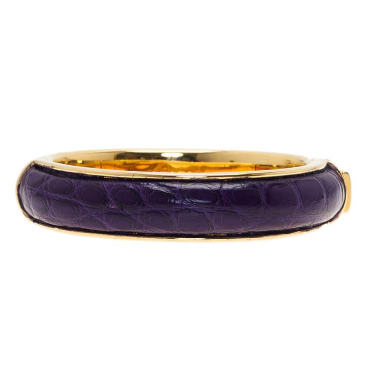 Pre Owned Prada Purple Leather Gold Tone Bangle Bracelet