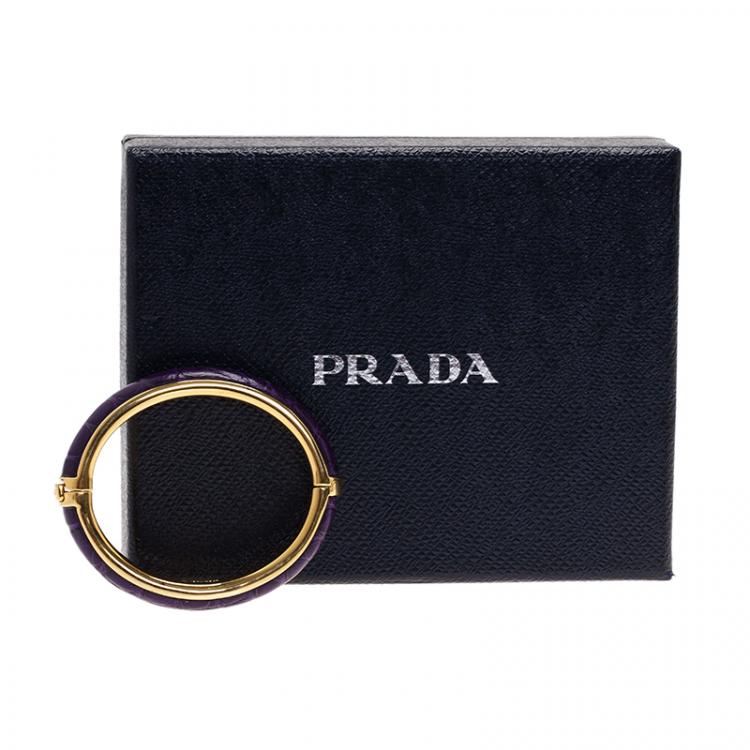 Pre Owned Prada Purple Leather Gold Tone Bangle Bracelet