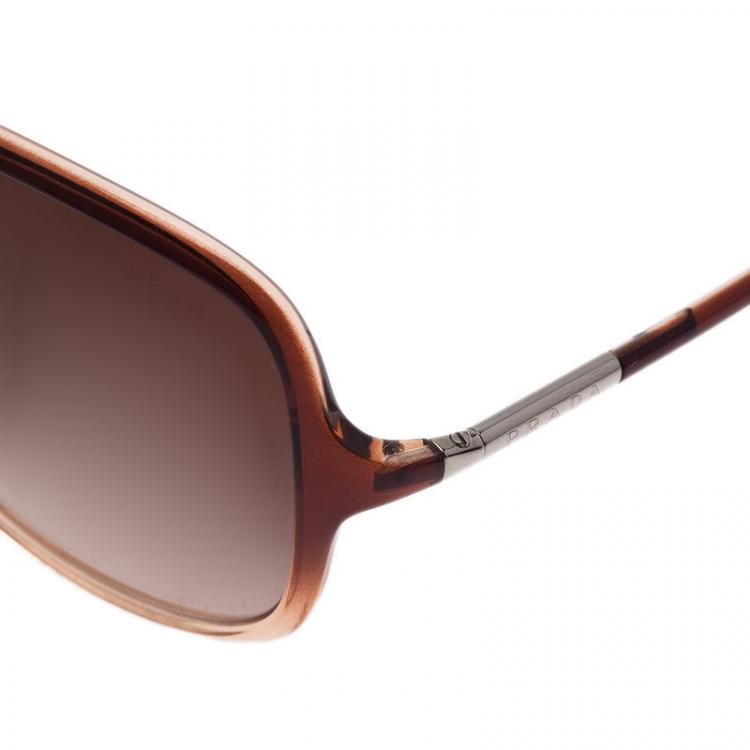 Pre Owned Prada Brown SPR 18M Oversized Square Sunglasses
