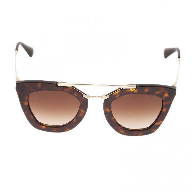 Pre Owned Prada Tortoise Frame Round Sunglasses 