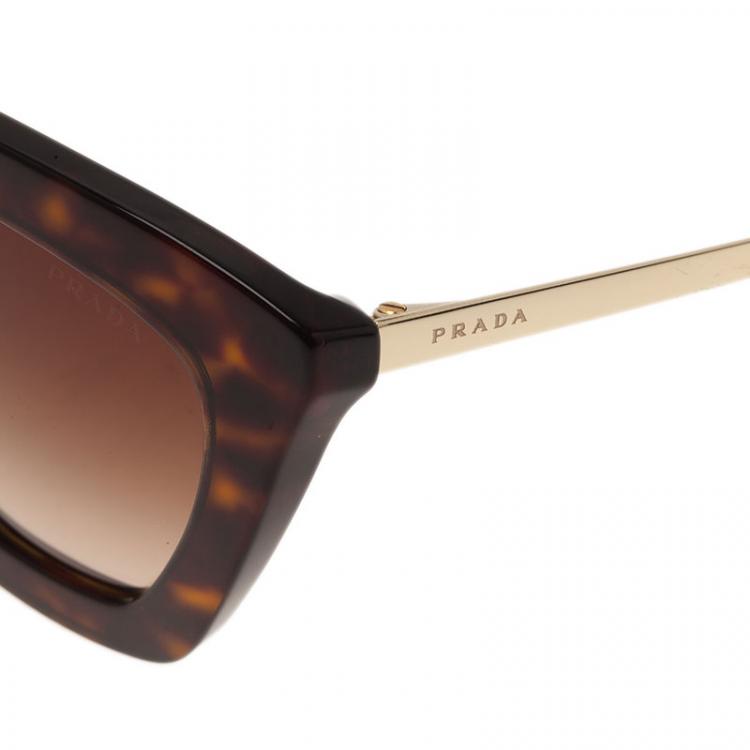 Pre Owned Prada Tortoise Frame Round Sunglasses 