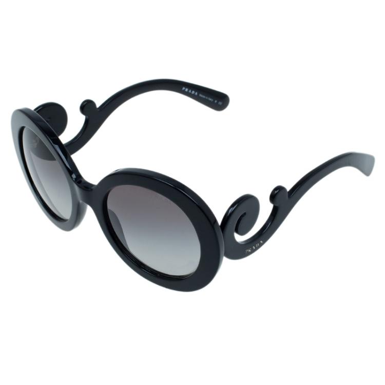 Pre Owned Prada Black Round Baroque Sunglasses