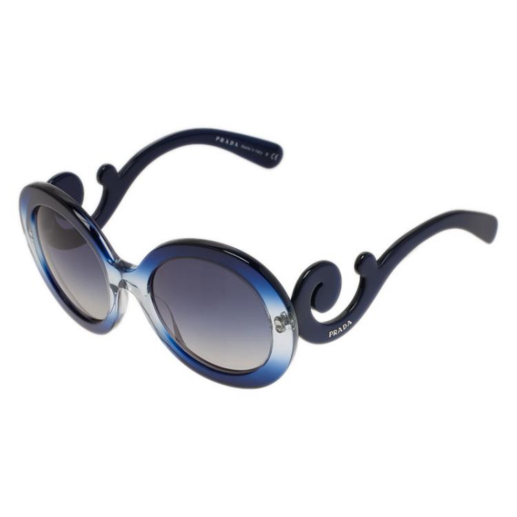 Pre Owned Prada Blue Shaded Baroque Round Sunglasses