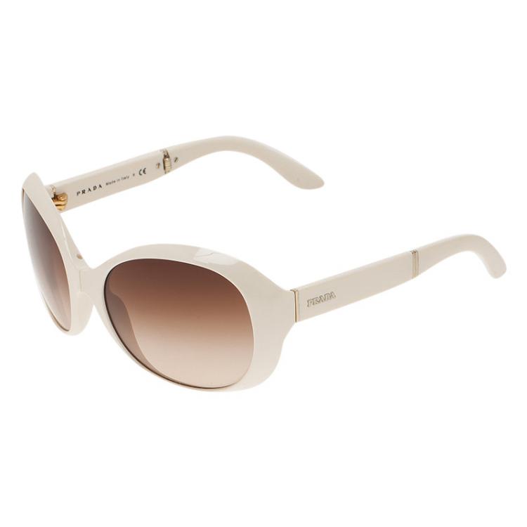 Pre Owned Prada White SPR 12O Oversized Round Sunglasses 