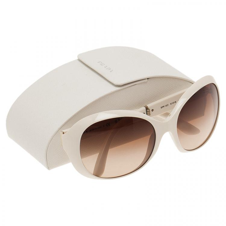 Pre Owned Prada White SPR 12O Oversized Round Sunglasses 