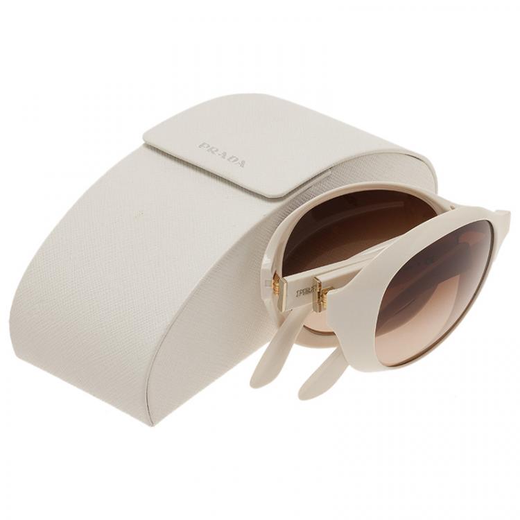 Pre Owned Prada White SPR 12O Oversized Round Sunglasses 