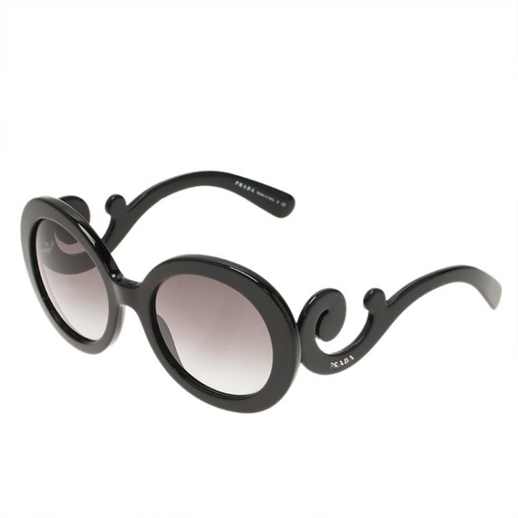 Pre Owned Prada Black Round Baroque Sunglasses
