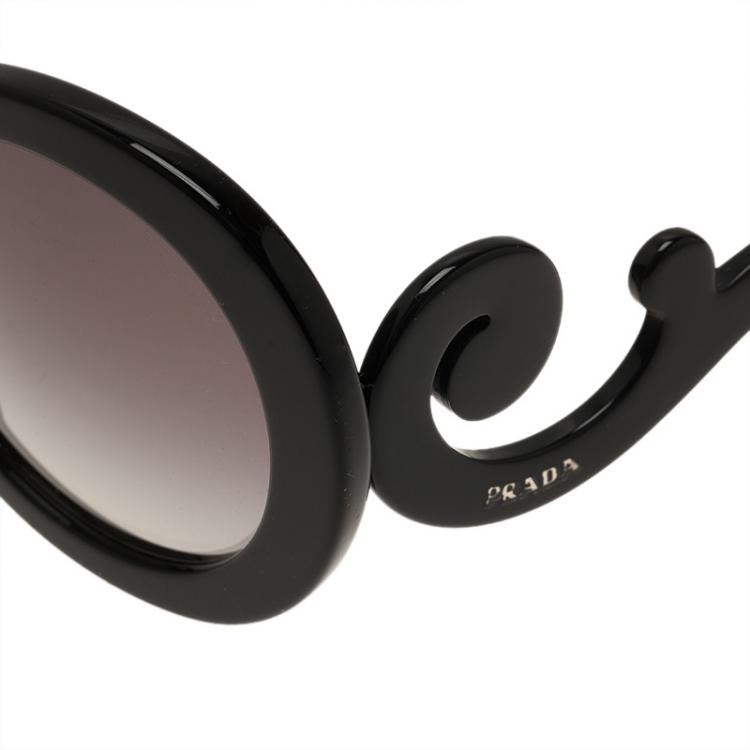 Pre Owned Prada Black Round Baroque Sunglasses